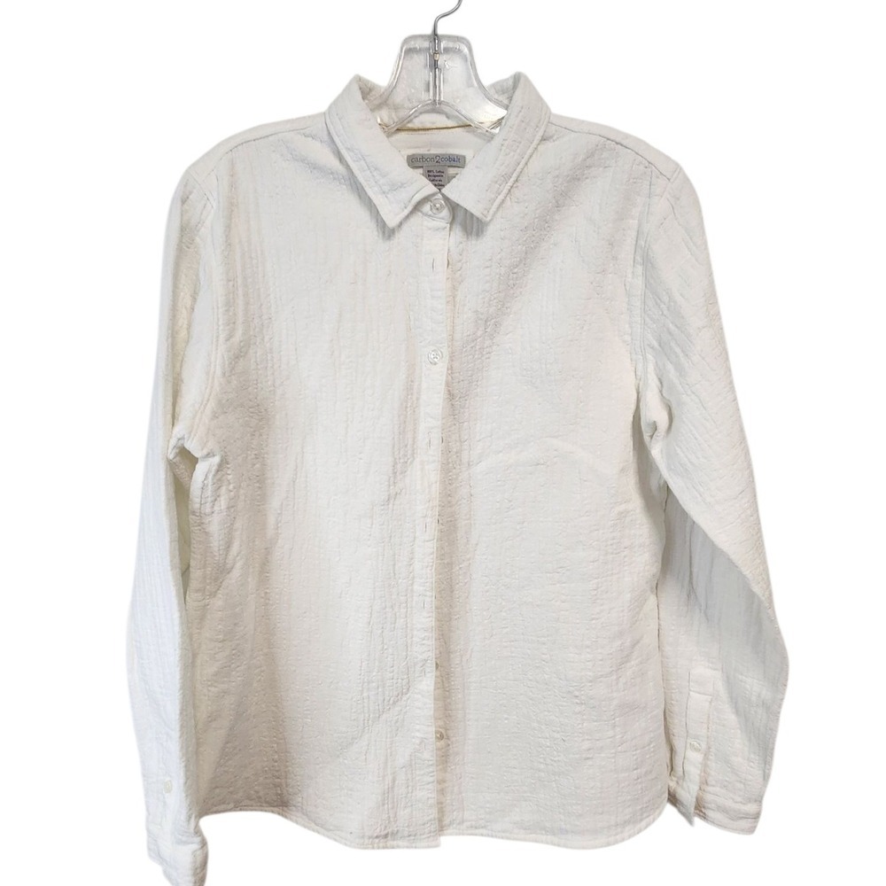 Carbon2Cobalt Mens Textured‎ Button Down Shirt Long Sleeve Casual White